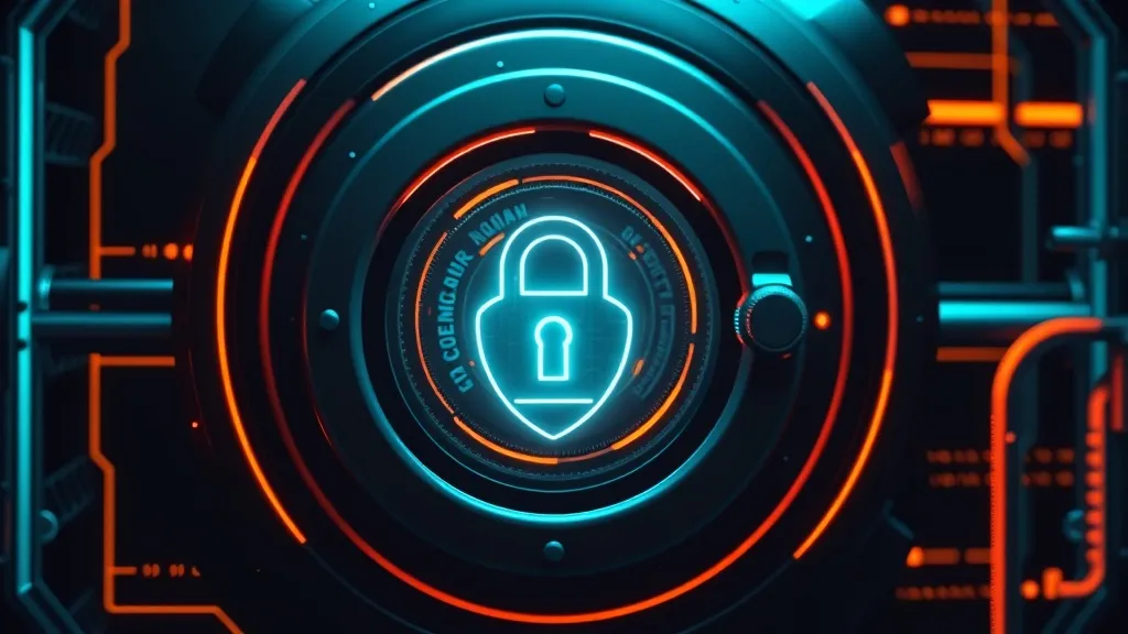 A high-tech digital security vault with abstract glowing lin